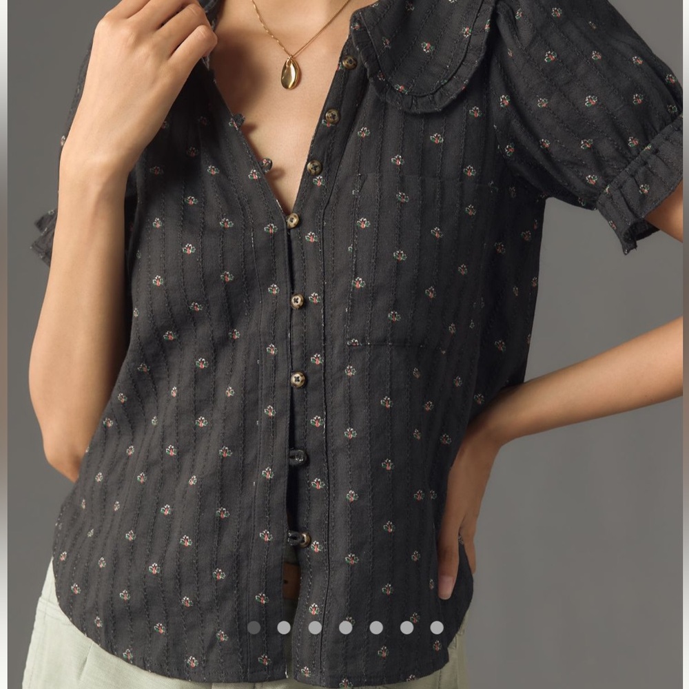 Anthropologie Pilcro Black Floral Women's Buttonfront Top